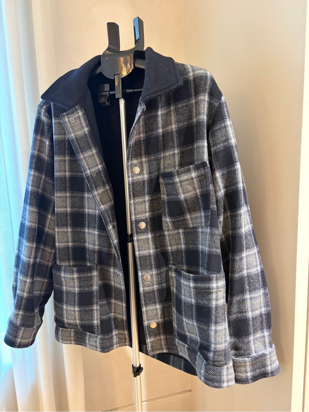 A.P.C. Navy and Gray Plaid Shirt Jacket